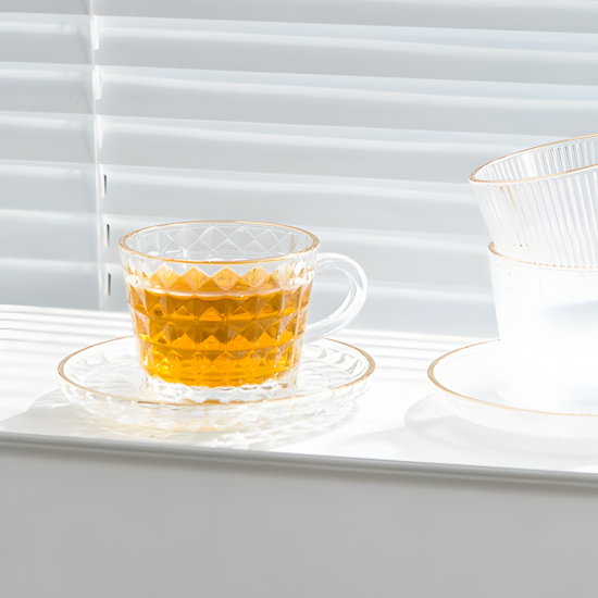 Glass Cups & Plate Set 6 Pcs